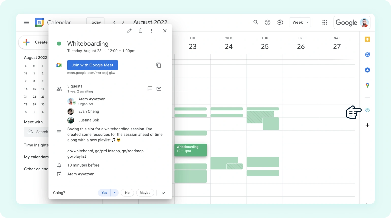 Converting Go Links® in a Google Calendar event